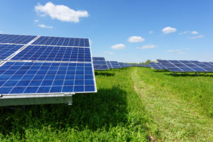 Solar panel on blue sky background