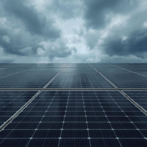 panneau solaire avec un temps nuageux